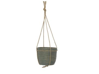 Hanging pot stripe green d15h14cm