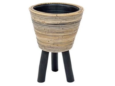 Drypot wooden legs stripe grey d27h42cm