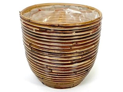 Pot rond ballon rayé bronze d15h14cm