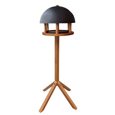 Ronde eiken voedertafel met zwart dak