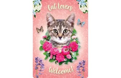 Panneau cat lovers welcome rose