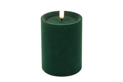 Ledkaars stomp velvet lyon wax rond 7.5x7.5x10cm d.groen