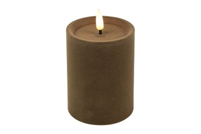 Ledkaars stomp velvet lyon wax rond 7.5x7.5x10cm taupe