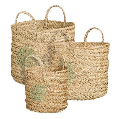 Panier ronde feuille vert - 33x36cm