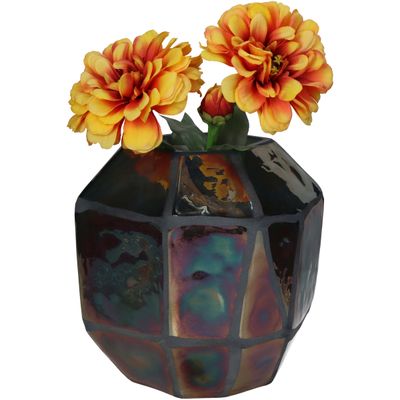 Vase verre bronze 18.5x15.5x17.5cm