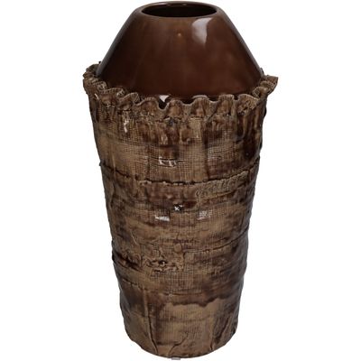 Vase faïence fine marron 18,5x18,5x37cm