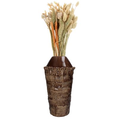Vase faïence fine marron 18,5x18,5x37cm