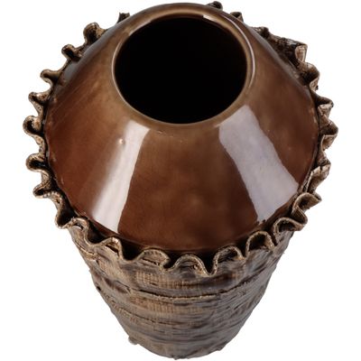 Vase faïence fine marron 18,5x18,5x37cm