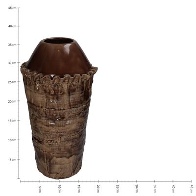 Vase faïence fine marron 18,5x18,5x37cm