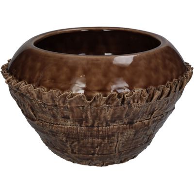 Jardinière faïence fine marron 31,5x31,5x20cm