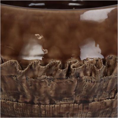 Jardinière faïence fine marron 31,5x31,5x20cm