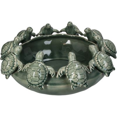 Schaal turtles steengoed groen 37,5x37,5x15cm