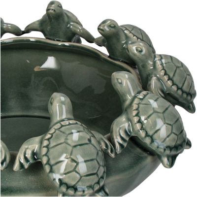 Schaal turtles steengoed groen 37,5x37,5x15cm