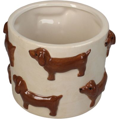 Pot de plante teckel dolomite marron 13,8x13,8x11cm