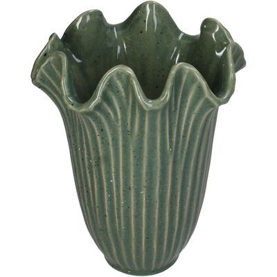 Vase grès vert 19,5x19,5x25cm