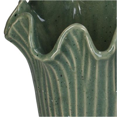 Vase grès vert 19,5x19,5x25cm