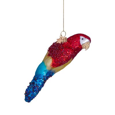 Ornament glass parrot blue/yellow/red h11cm