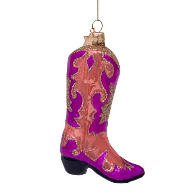 Ornement en verre rose/orange botte de cowboy h12cm