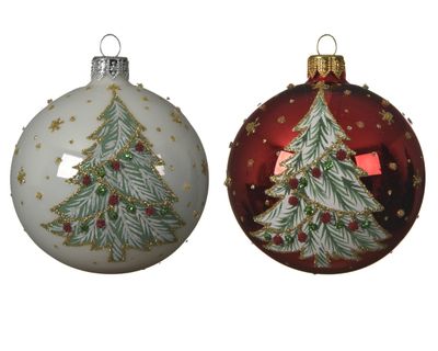Boule verre brillant sapin de noëlblanc, rouge