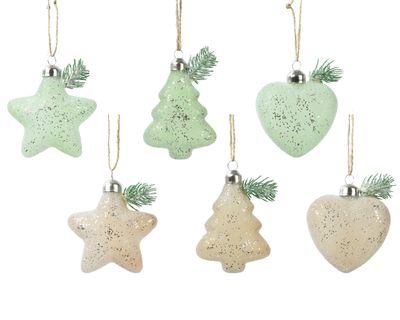 Ornament glas met tak en glitters