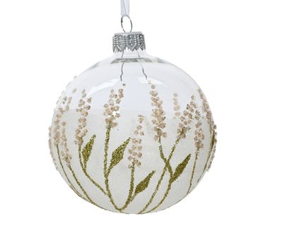 Kerstbal glas transparant bloemen