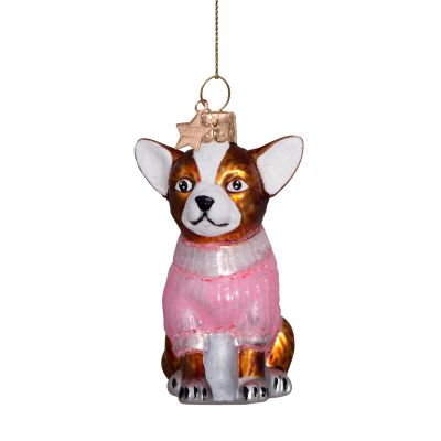 Ornament glass chihuahua w/pink t-shirt h8cm