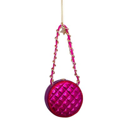 Ornament glass raspberry pink opal round fashion bag h5.5cm