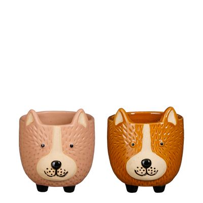 Pot hond bruin beige 2 assorti - l11,5xb11xh12cm