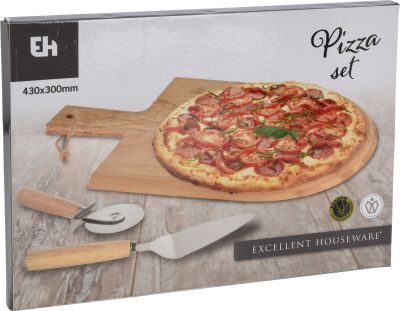 Pizzaset: plank, snijder en schep