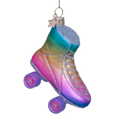 Ornament glass multi soft color rainbow rollerskate h8cm