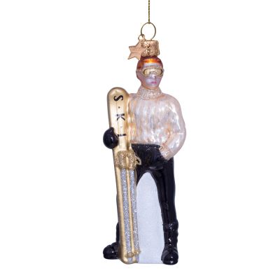 Ornament glass champagne ski boy h12.5cm
