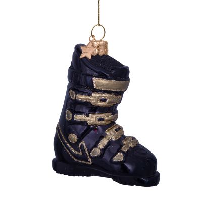 Ornament glass black ski shoe h9.5cm