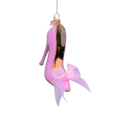 Ornament glass love pink high heel shoe w/bow h10cm
