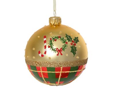 Kerstbal glas mat , 'joy'