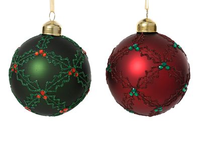 Kerstbal glas mat met diamanten