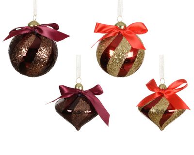 Kerstbal glas strik en glitters