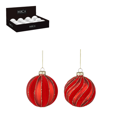 Bal glas streep rood d8cm
