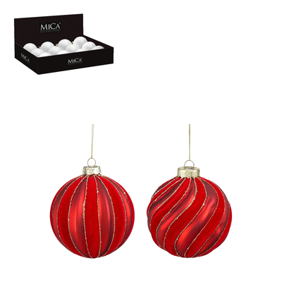 Bal glas streep rood d10cm