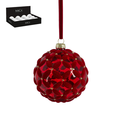 Bal glas bloemen rood d10cm