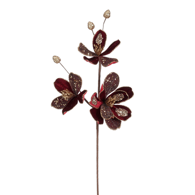 Magnolia branche bordeaux glitter