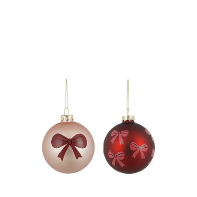 Boule verre noeud rouge rose cl.d8cm