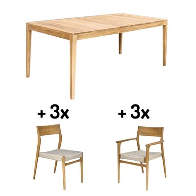 Set Livie: table avec 3 chaises et 3 fauteuils