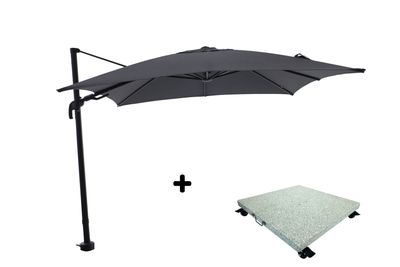Set van parasol Milano 300x300 zwart-antraciet met parasolvoet Milano
