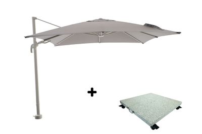 Ensemble de parasol Milano 300x300 sable/taupe avec pied de parasol Milano
