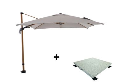 Ensemble de parasol Milano 300x300 aspect bois/taupe avec pied de parasol Milano