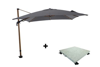 Set van parasol Milano 300x300 houtlook/antraciet met parasolvoet Milano