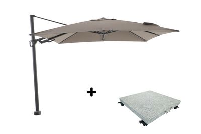 Ensemble de parasol Fuga 2.0 300x300 gris quartz/taupe avec pied de parasol Fuga 2.0