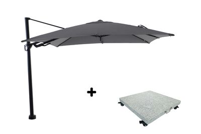 Ensemble de parasol Fuga 2.0 300x300 noir/charcoal avec pied de parasol Fuga 2.0