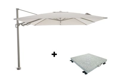 Ensemble de parasol Fuga 2.0 300x300 taupe/champagne avec pied de parasol Fuga 2.0