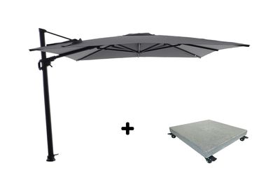 Ensemble de parasol Luxus 300x300 noir/charcoal avec pied de parasol Luxus